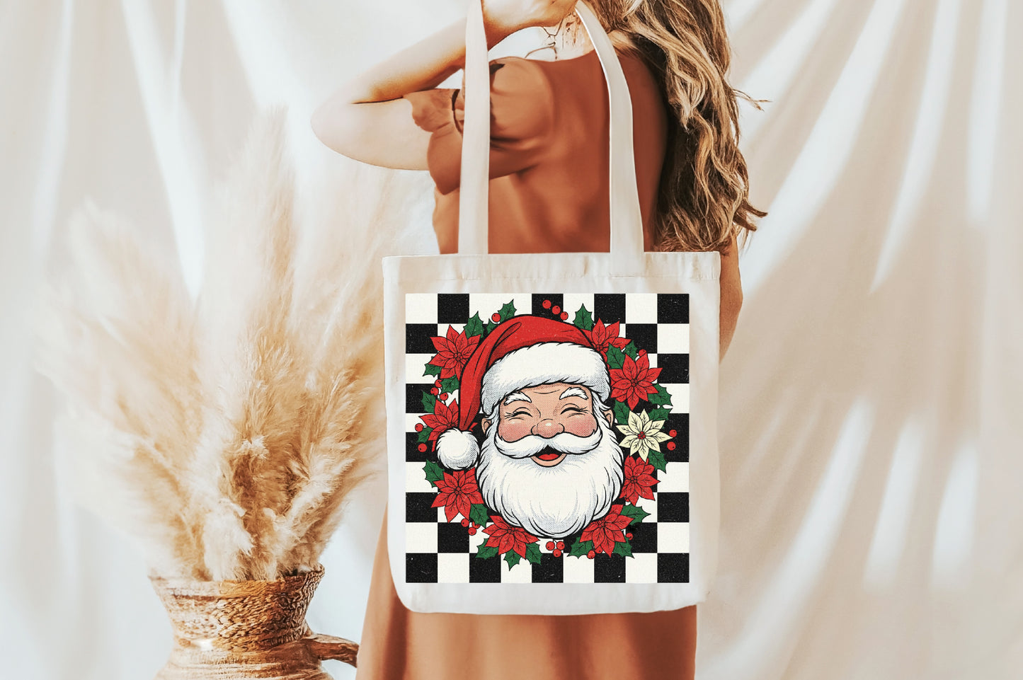 Retro Christmas Santa PNG Vintage Buffalo Plaid Holiday Sublimation