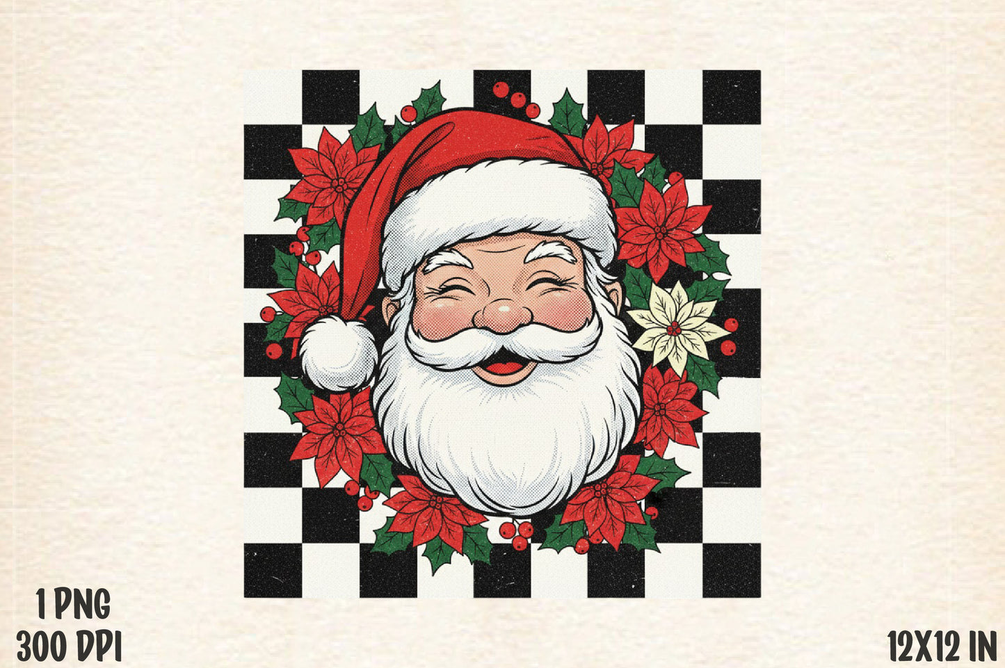 Retro Christmas Santa PNG Vintage Buffalo Plaid Holiday Sublimation