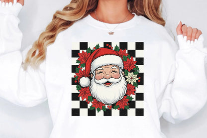 Retro Christmas Santa PNG Vintage Buffalo Plaid Holiday Sublimation