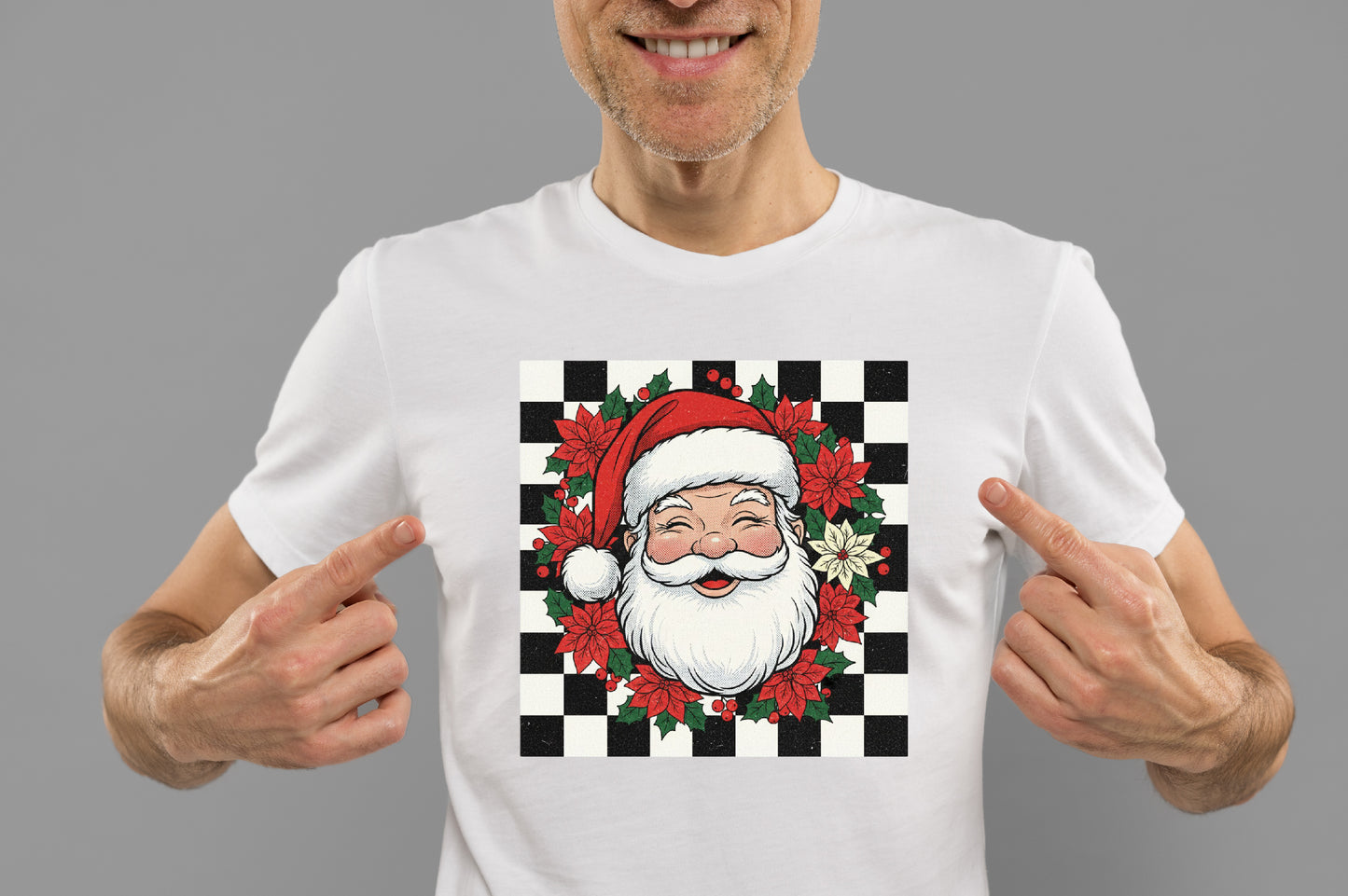 Retro Christmas Santa PNG Vintage Buffalo Plaid Holiday Sublimation