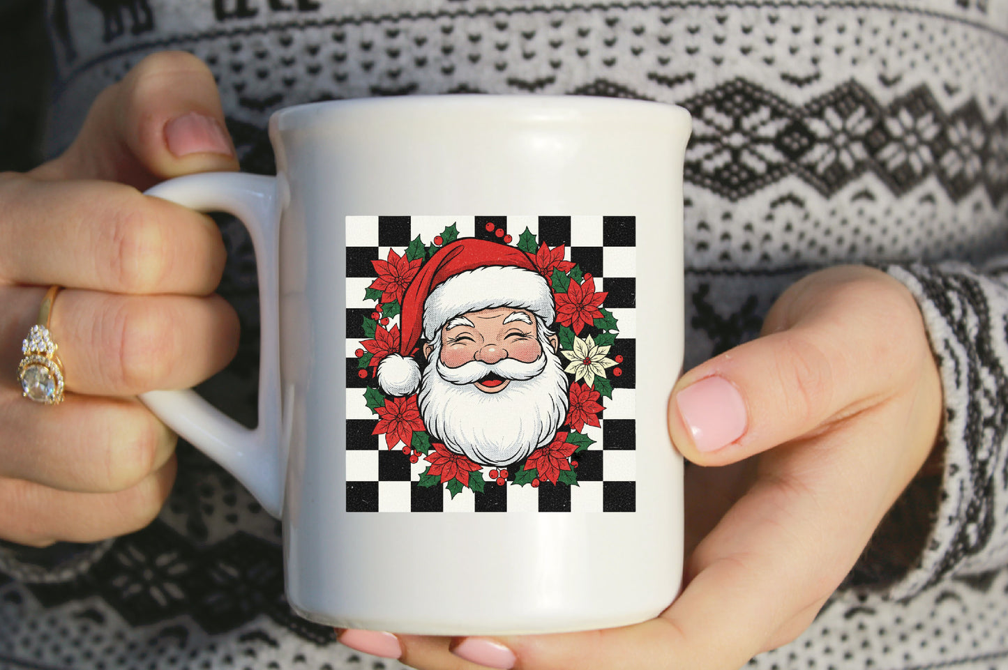 Retro Christmas Santa PNG Vintage Buffalo Plaid Holiday Sublimation
