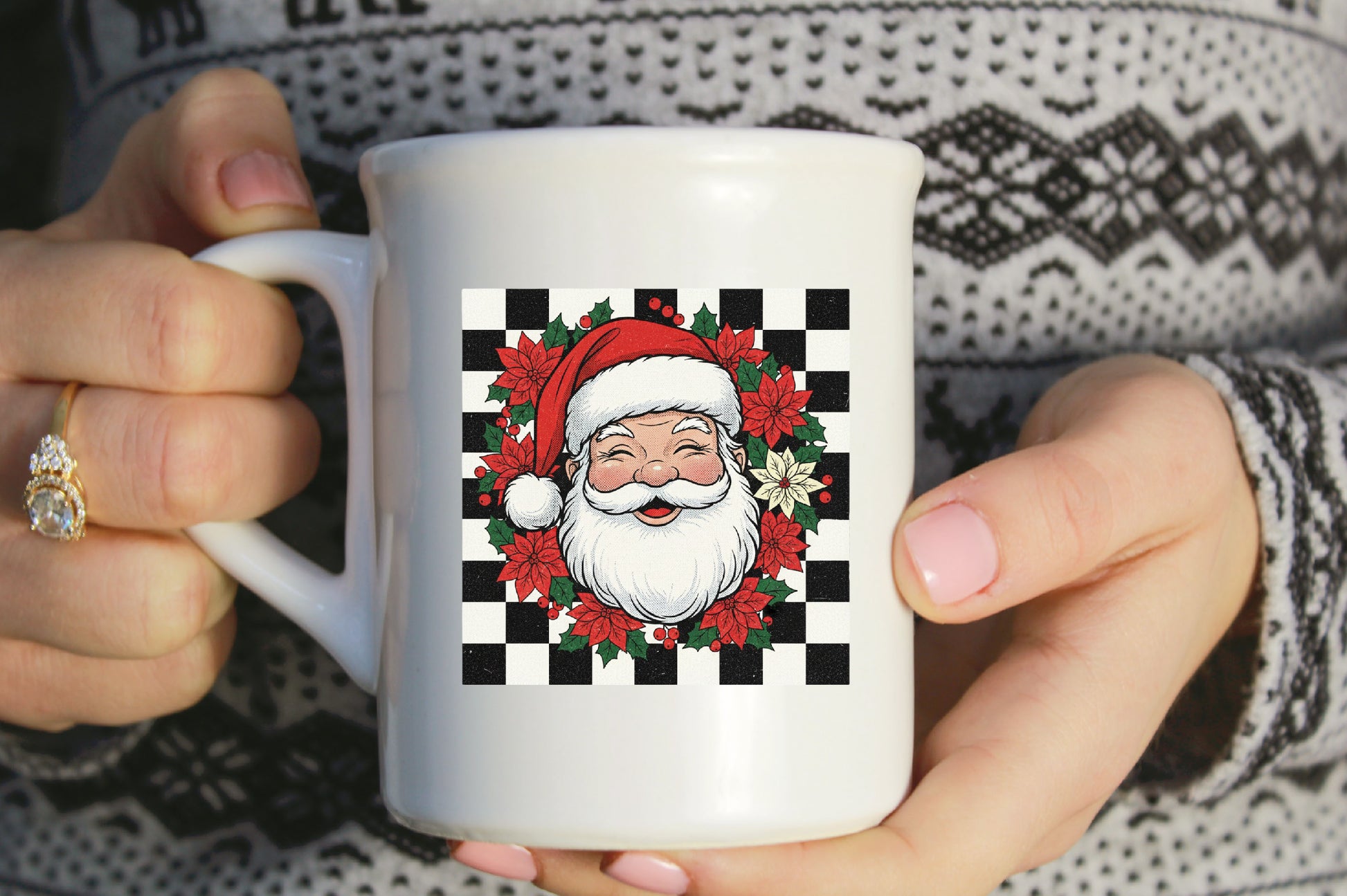 Retro Christmas Santa PNG Vintage Buffalo Plaid Holiday Sublimation