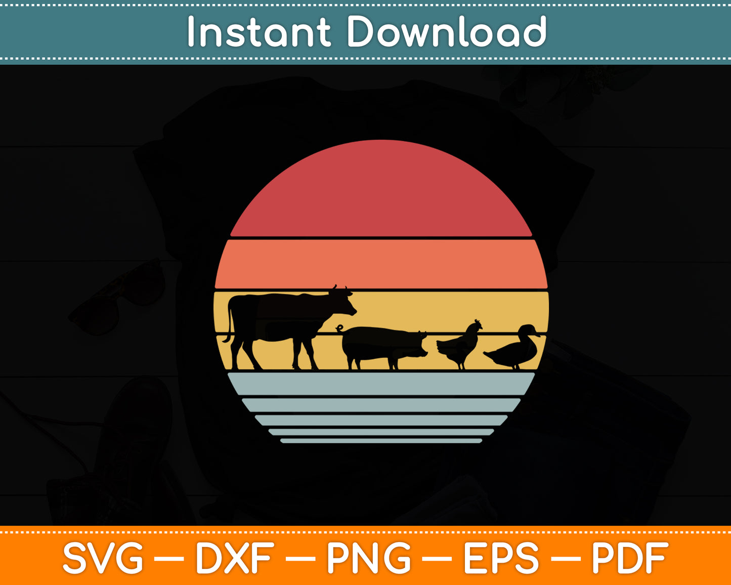 Retro Cow Pig Chicken & Duck Svg Digital Cutting File