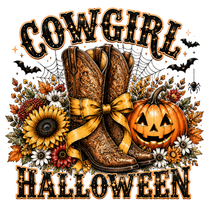 Retro Cowgirl Halloween PNG | Western Cowboy Boots Pumpkin Fall Spooky Sublimation Design