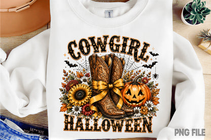 Retro Cowgirl Halloween PNG | Western Cowboy Boots Pumpkin Fall Spooky Sublimation Design