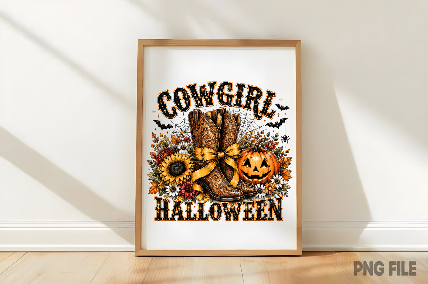 Retro Cowgirl Halloween PNG | Western Cowboy Boots Pumpkin Fall Spooky Sublimation Design