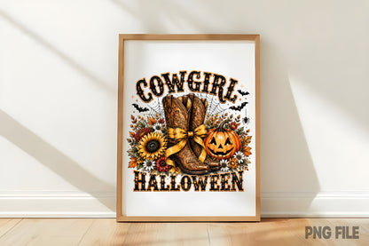 Retro Cowgirl Halloween PNG | Western Cowboy Boots Pumpkin Fall Spooky Sublimation Design
