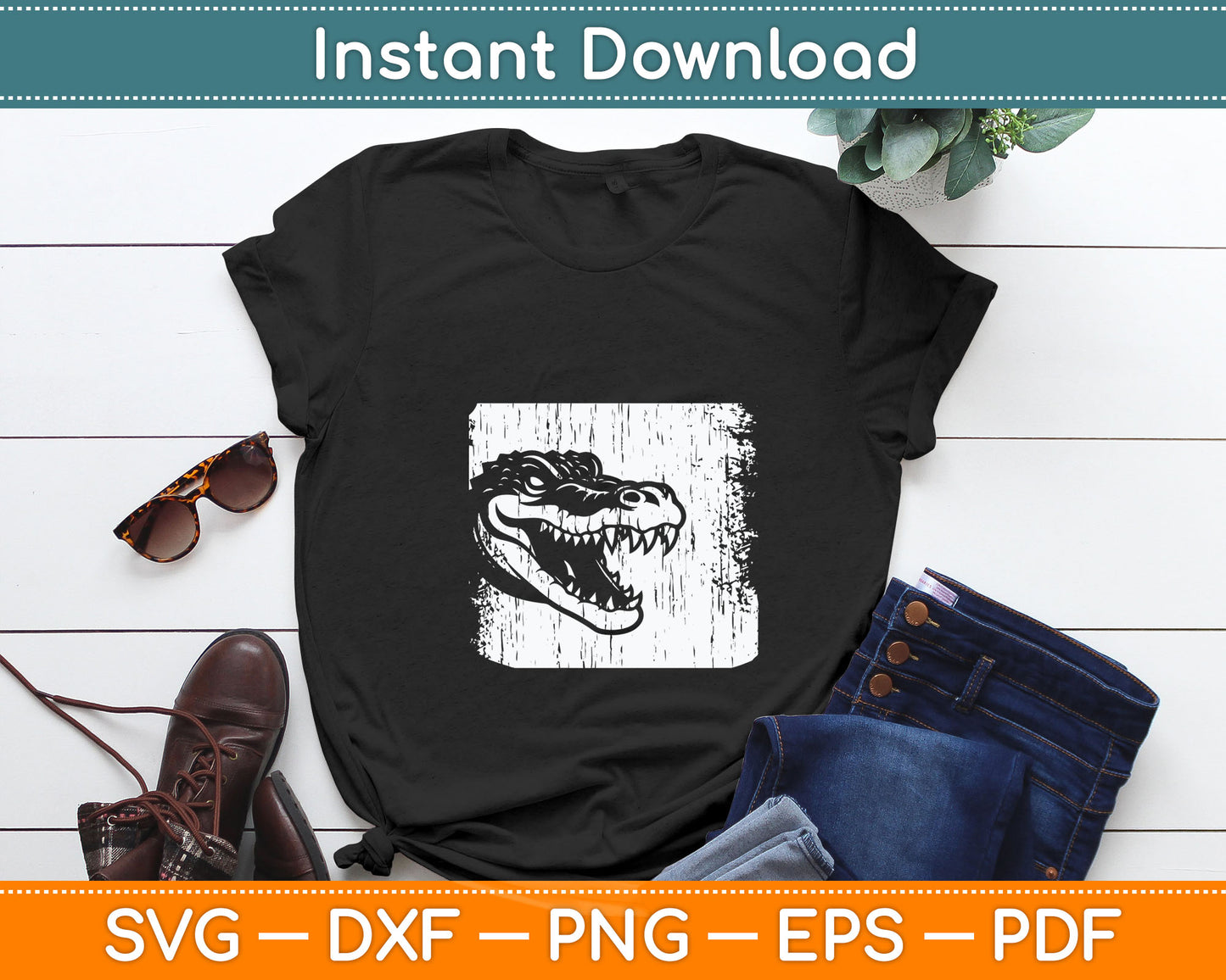 Vintage Retro Crocodile Svg Digital Cutting File