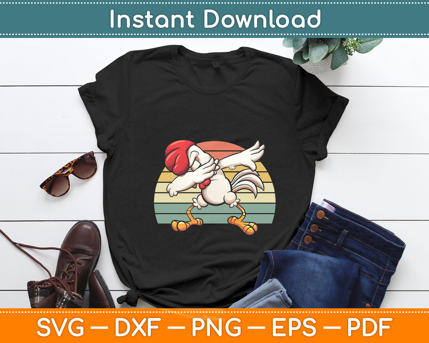 Retro Dabbing Rooster Chicken Funny Svg Png Dxf Digital Cutting File