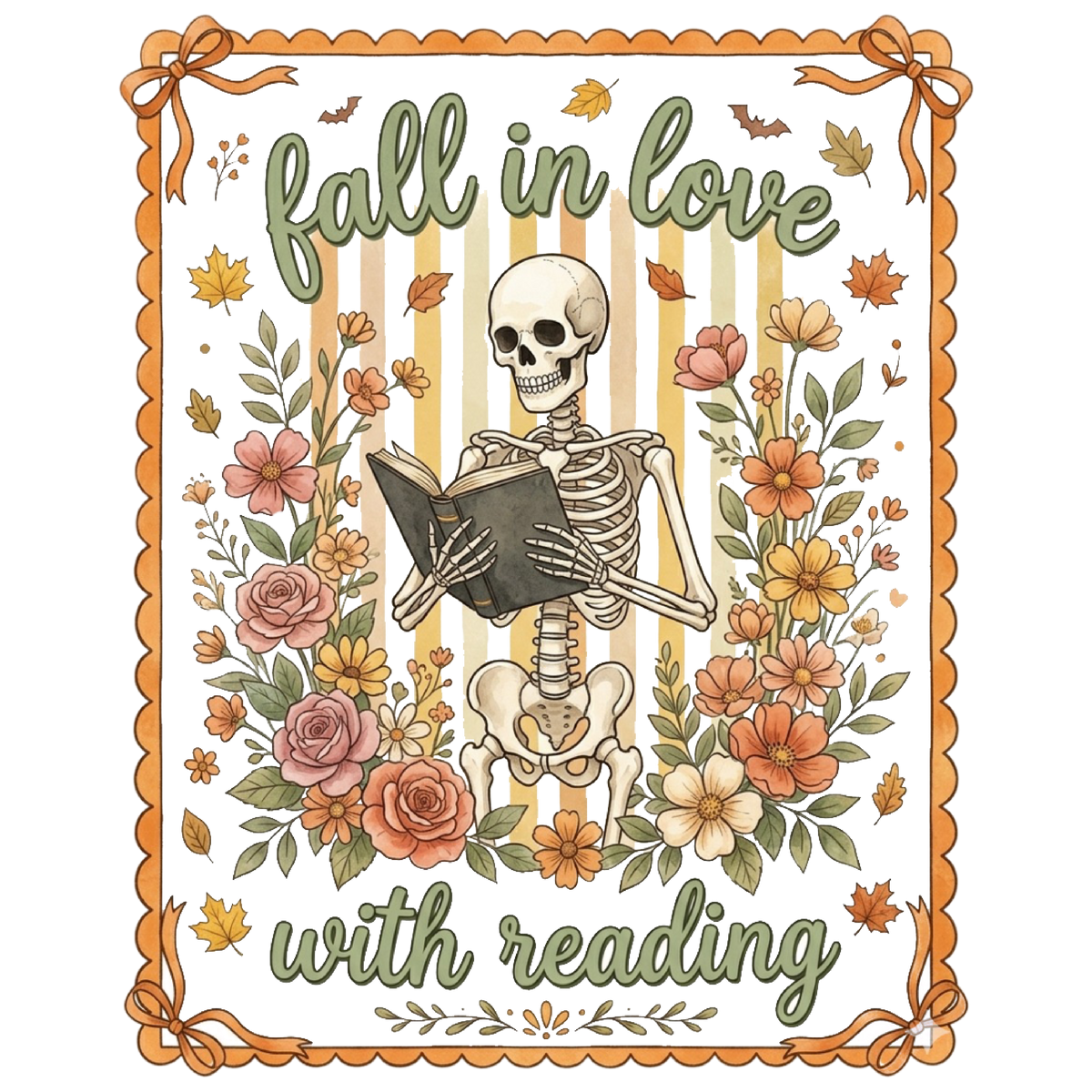 Retro Fall Reading Striped PNG
