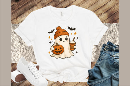Retro Ghost Coffee Pumpkin Halloween PNG Cute Spooky Clipart