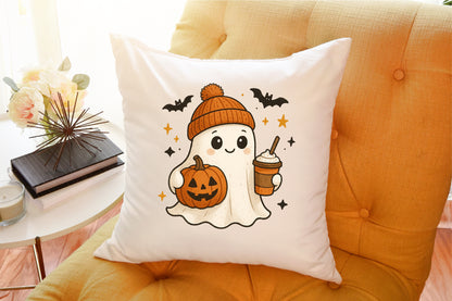 Retro Ghost Coffee Pumpkin Halloween PNG Cute Spooky Clipart