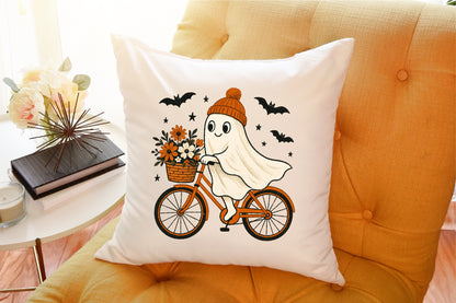 Retro Ghost Bicycle Fall Autumn Halloween PNG Cute Spooky Clipart