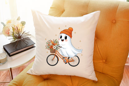 Cute Ghost Bicycle Fall Autumn Halloween PNG Spooky Clipart