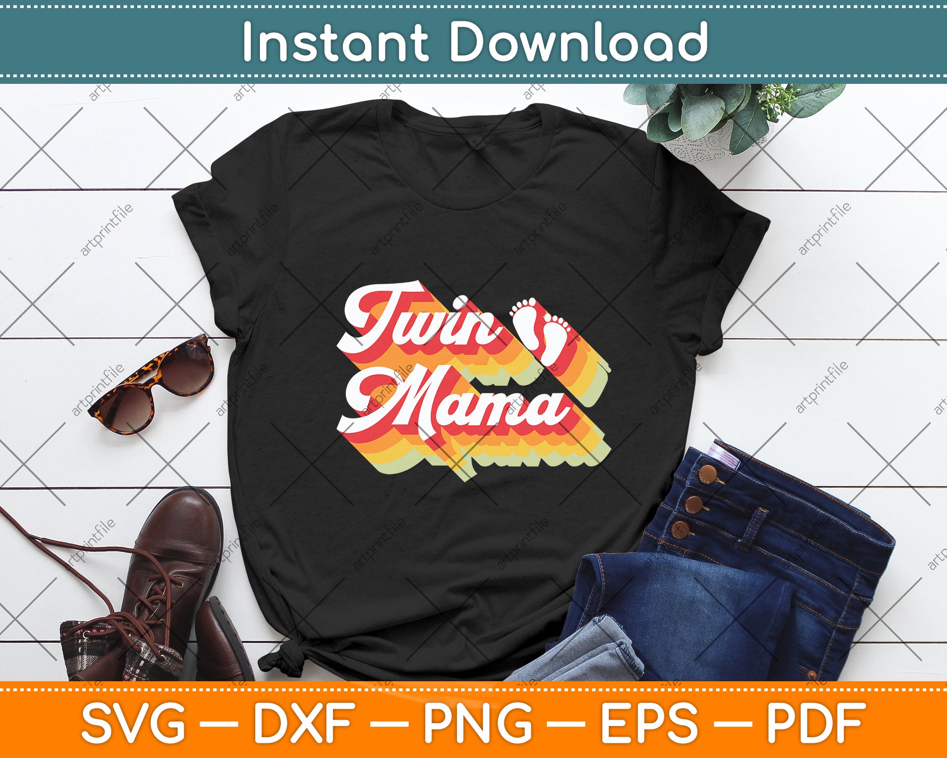 Retro Groovy Twin Mama Mothers Day Svg Digital Cutting File