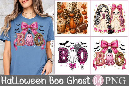 Halloween Boo Ghost PNG Pink Bow Leopard Sublimation