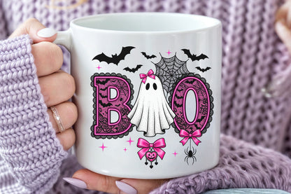 Halloween Boo Ghost PNG Pink Bow Leopard Sublimation