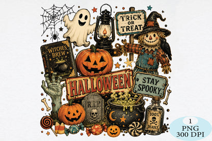 Retro Halloween Collage PNG Vintage Spooky Halloween Sublimation