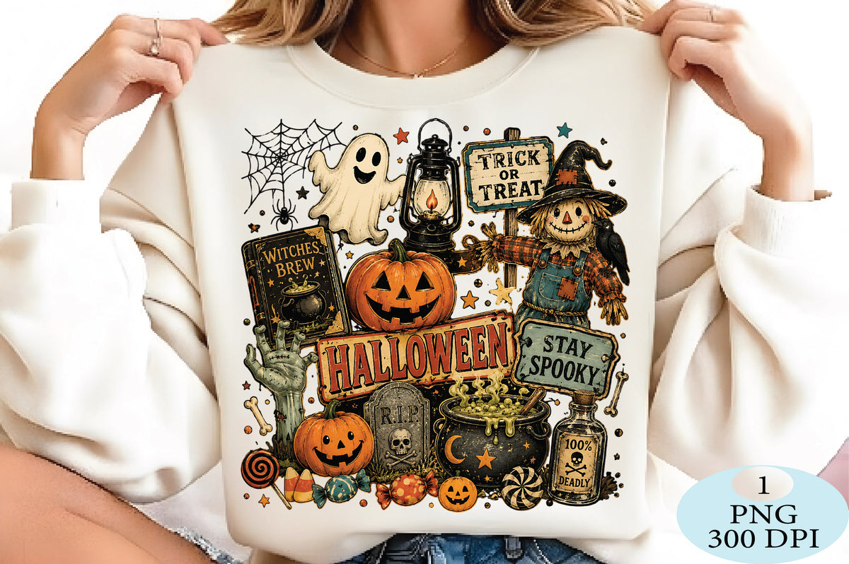 Retro Halloween Collage PNG Vintage Spooky Halloween Sublimation