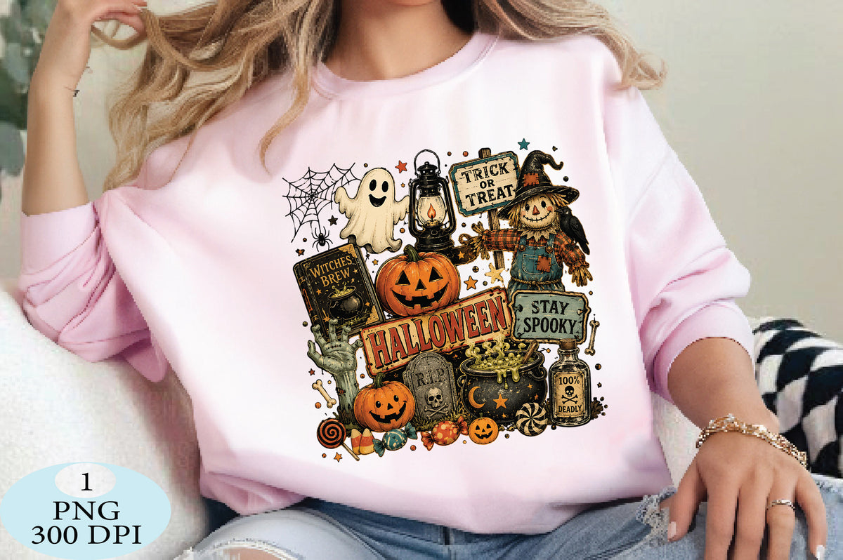 Retro Halloween Collage PNG Vintage Spooky Halloween Sublimation