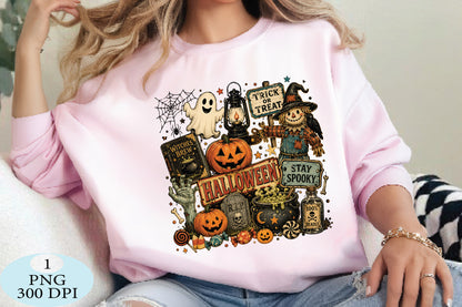 Retro Halloween Collage PNG Vintage Spooky Halloween Sublimation