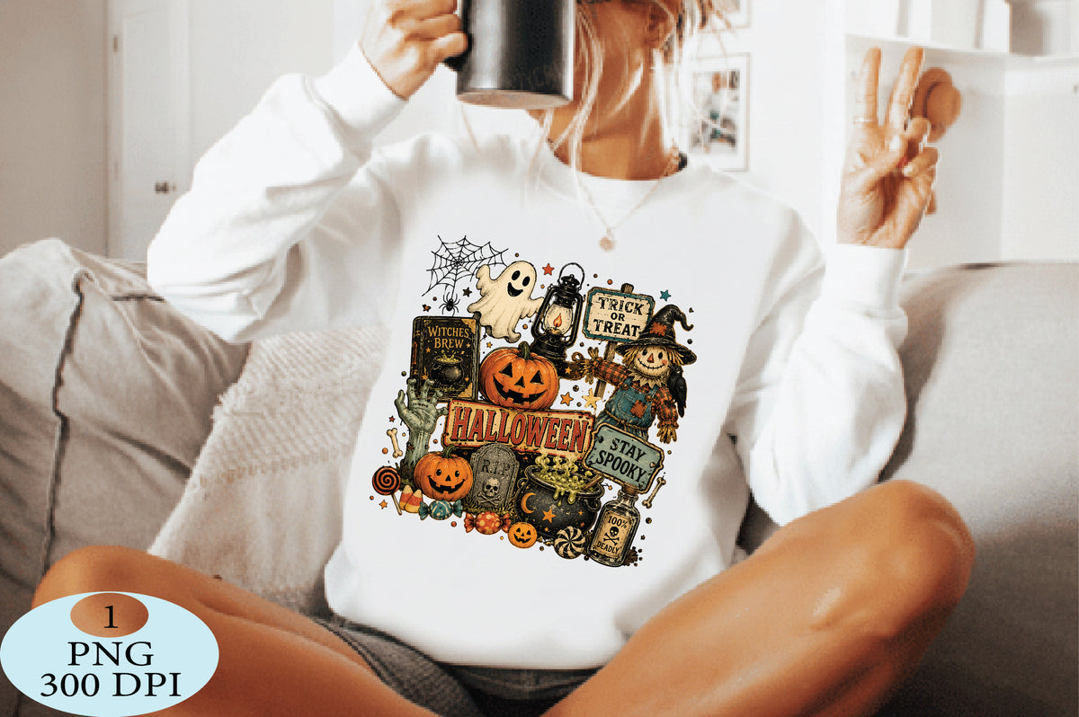 Retro Halloween Collage PNG Vintage Spooky Halloween Sublimation