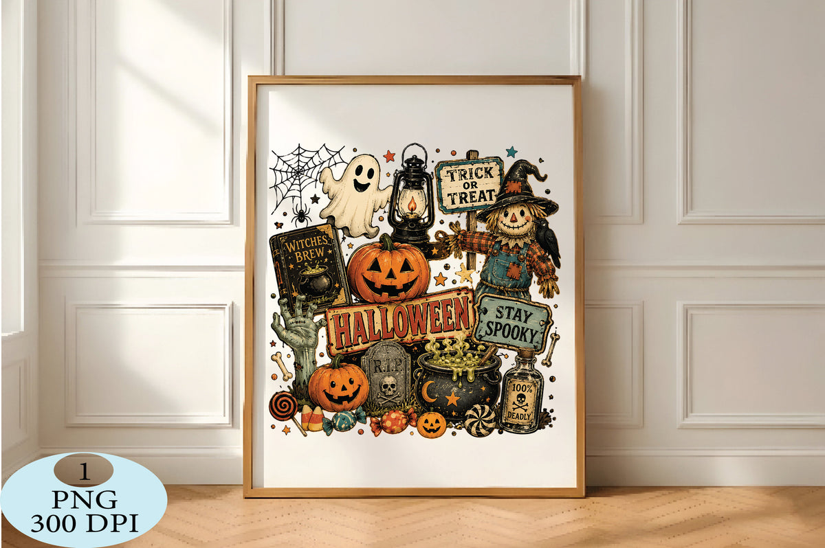 Retro Halloween Collage PNG Vintage Spooky Halloween Sublimation