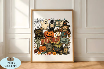 Retro Halloween Collage PNG Vintage Spooky Halloween Sublimation