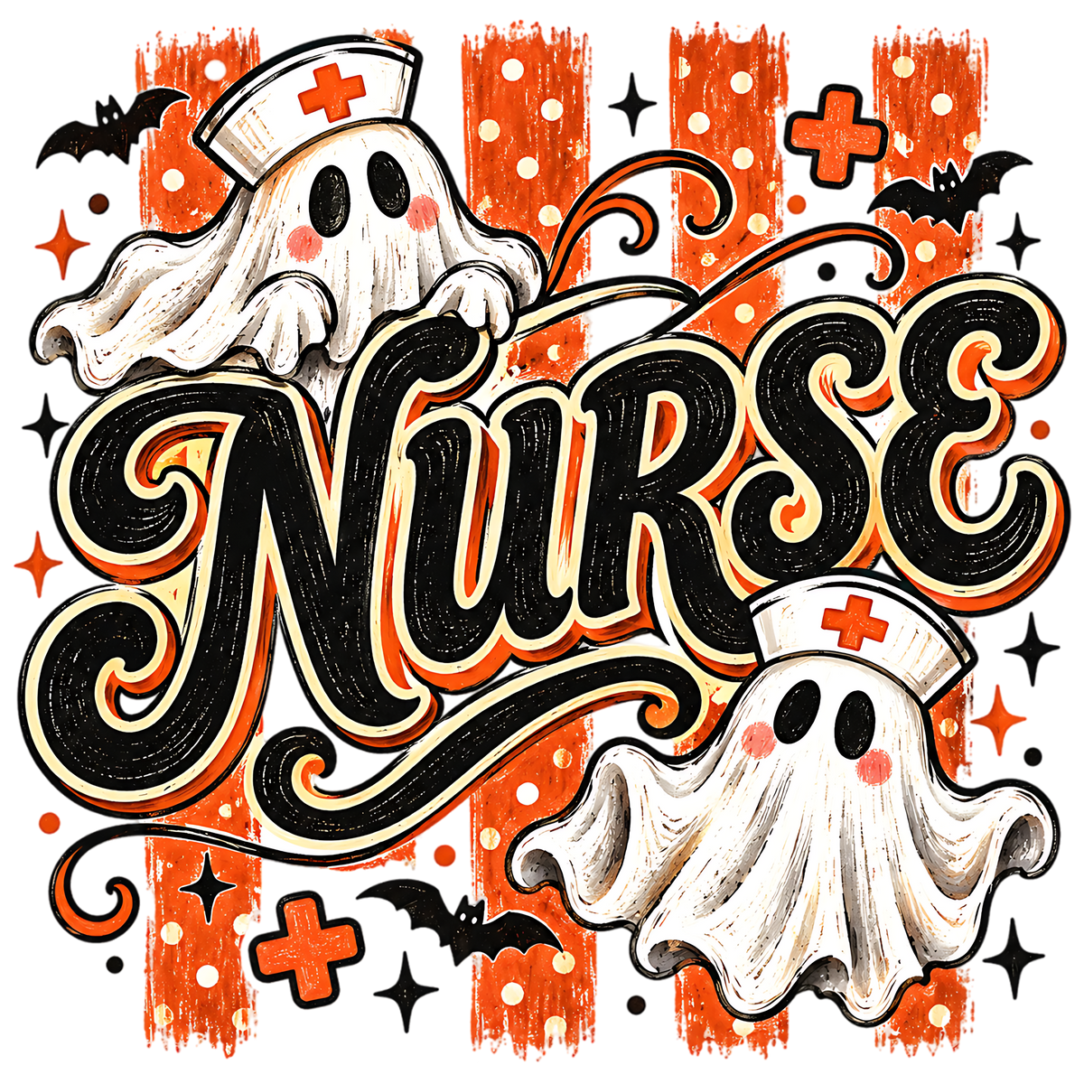 Retro Halloween Ghost Nurse PNG