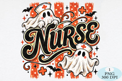 Retro Halloween Ghost Nurse PNG