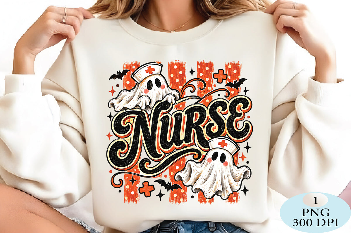 Retro Halloween Ghost Nurse PNG
