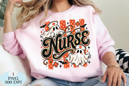 Retro Halloween Ghost Nurse PNG