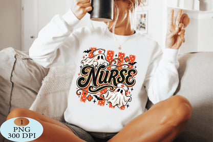 Retro Halloween Ghost Nurse PNG