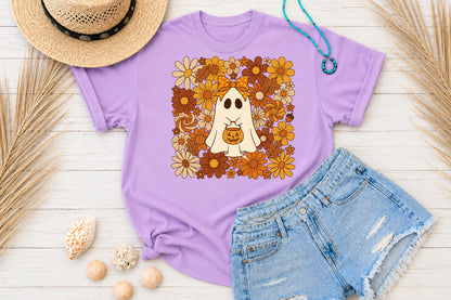 Boho Halloween Ghost PNG Cute Floral Pumpkin Spooky Sublimation Design