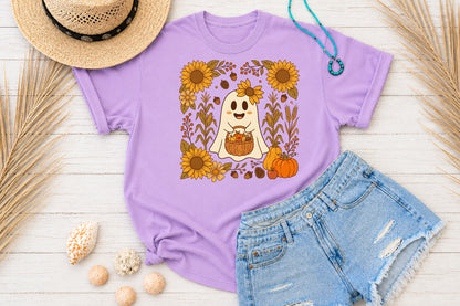 Fall Floral Ghost PNG Cute Autumn Pumpkin Sunflower Sublimation Design