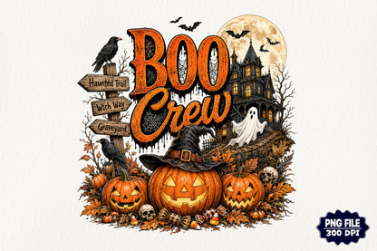 Retro Halloween Boo Crew Haunted House Pumpkin PNG
