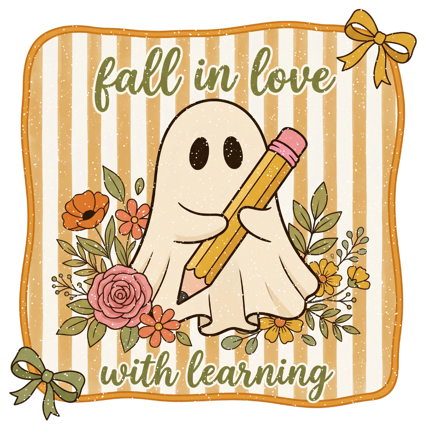 Fall in Love with Learning Ghost PNG Cute Teacher Fall Sublimation Design