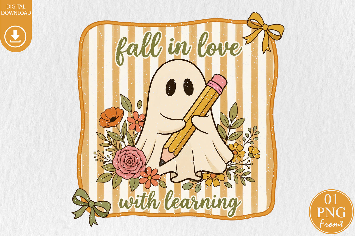 Fall in Love with Learning Ghost PNG Cute Teacher Fall Sublimation Design