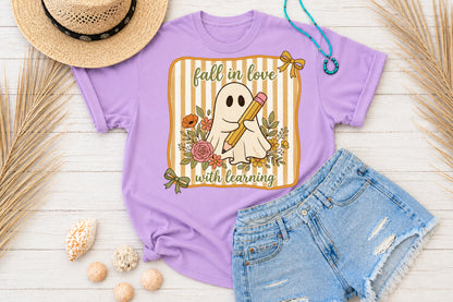 Fall in Love with Learning Ghost PNG Cute Teacher Fall Sublimation Design