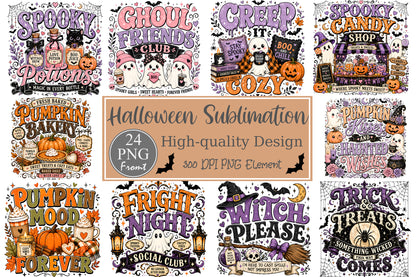 Retro Halloween PNG Bundle Spooky Cute Halloween Sublimation Designs
