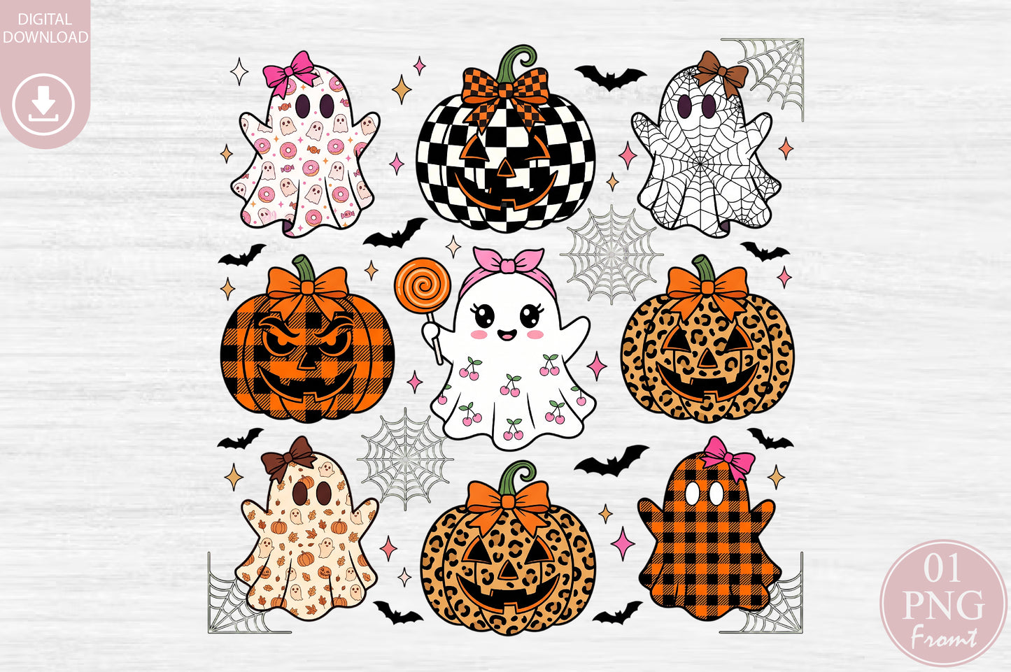 Cute Halloween Pumpkin Ghost Bow PNG Bundle Spooky Fall Clipart
