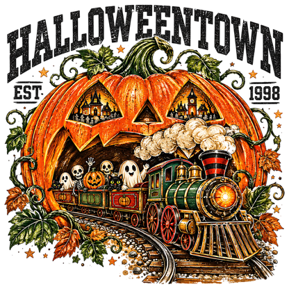 Retro Halloween Pumpkin Train PNG