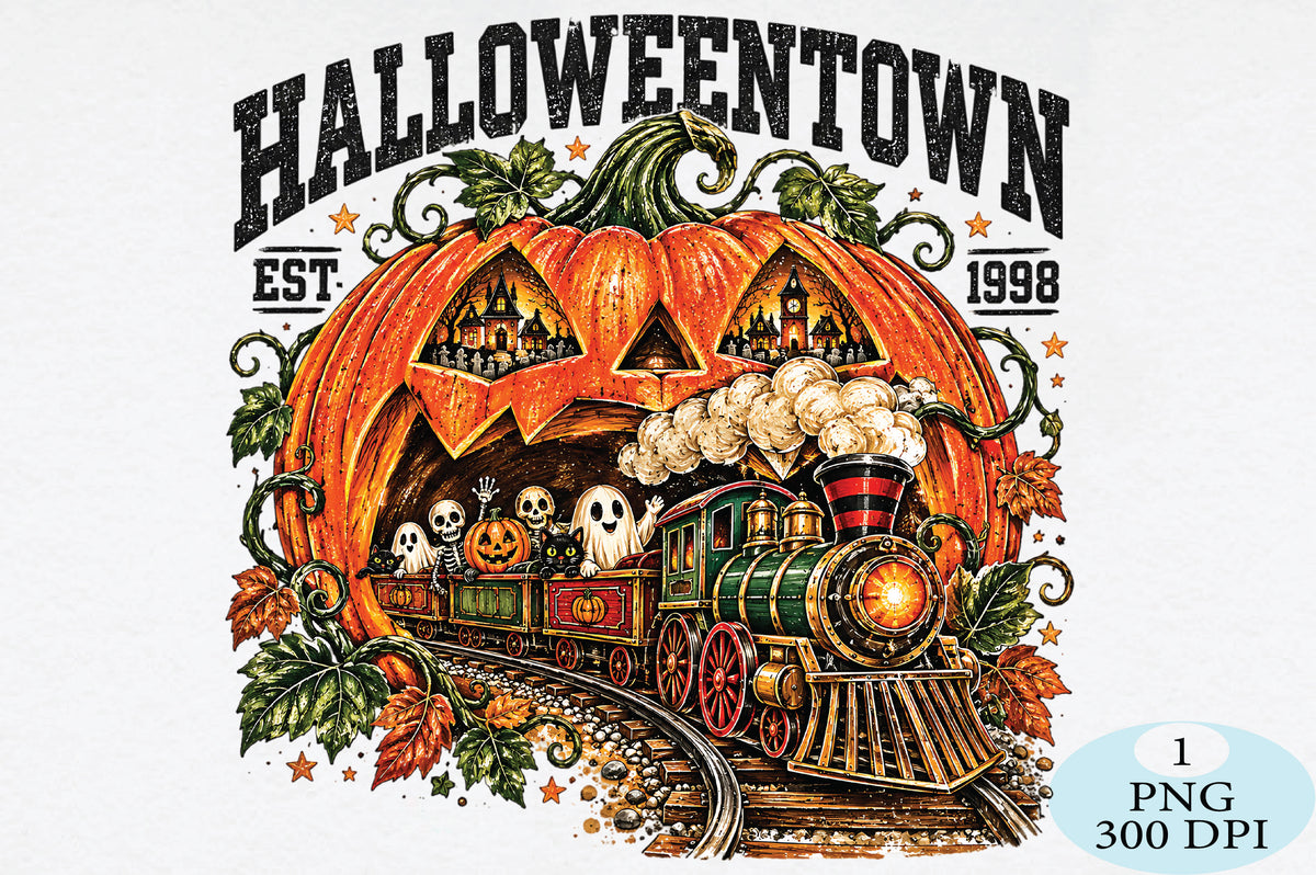 Retro Halloween Pumpkin Train PNG