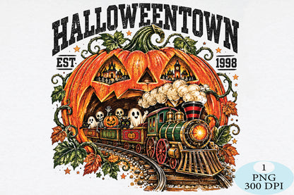 Retro Halloween Pumpkin Train PNG