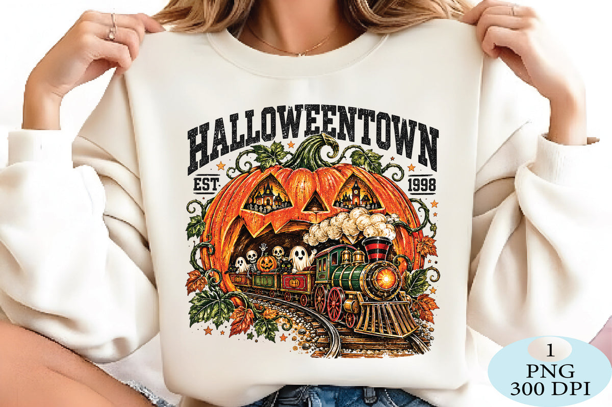 Retro Halloween Pumpkin Train PNG