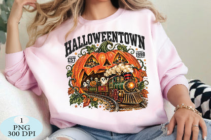 Retro Halloween Pumpkin Train PNG