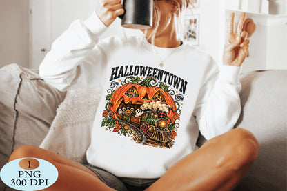 Retro Halloween Pumpkin Train PNG