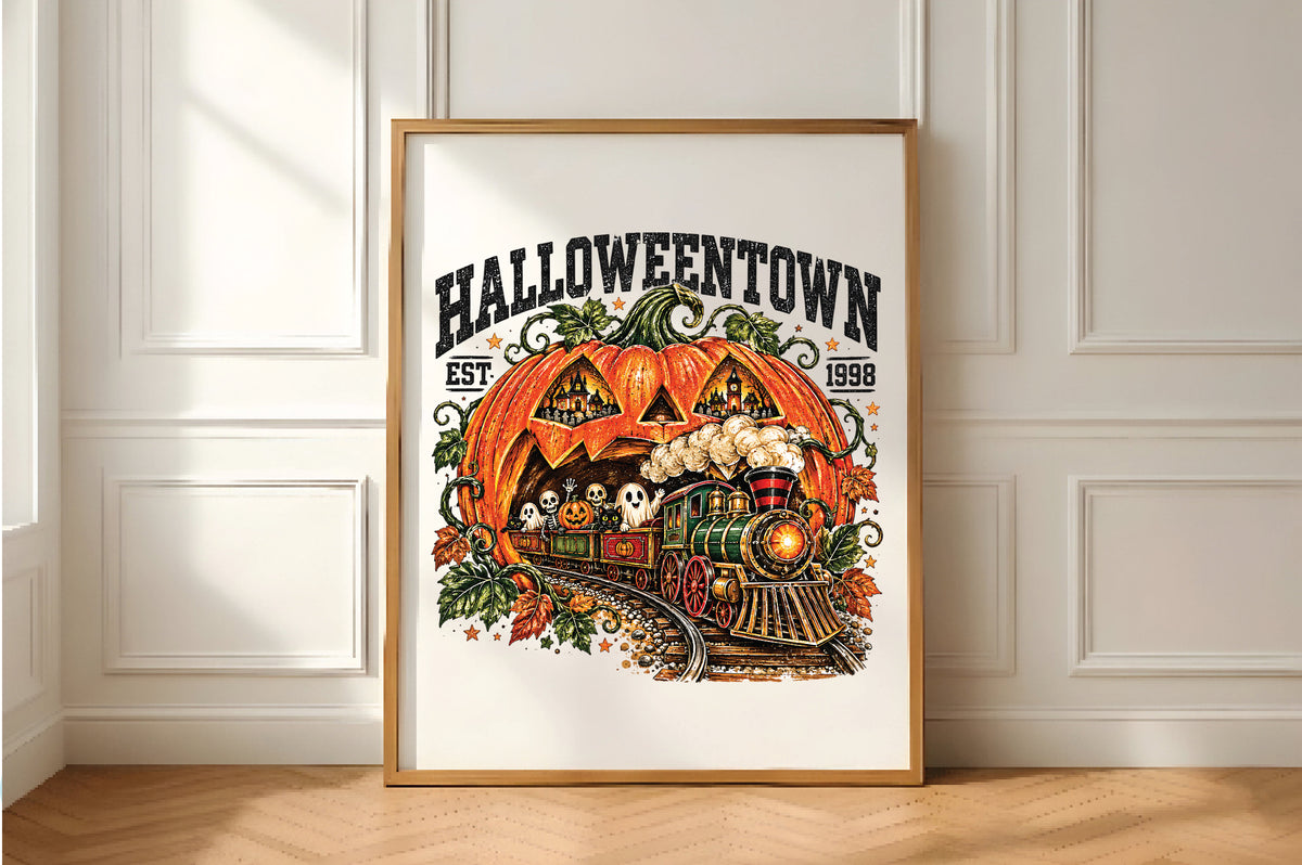 Retro Halloween Pumpkin Train PNG