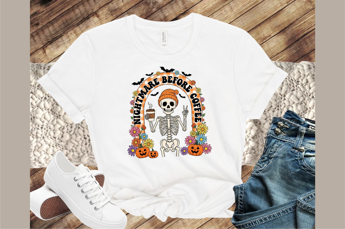 Retro Halloween Skeleton Coffee Fall PNG Spooky Floral Clipart
