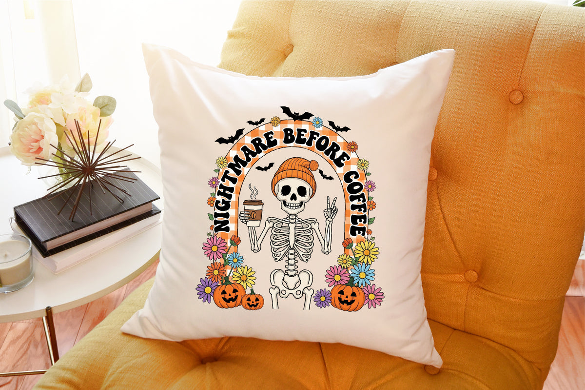Retro Halloween Skeleton Coffee Fall PNG Spooky Floral Clipart